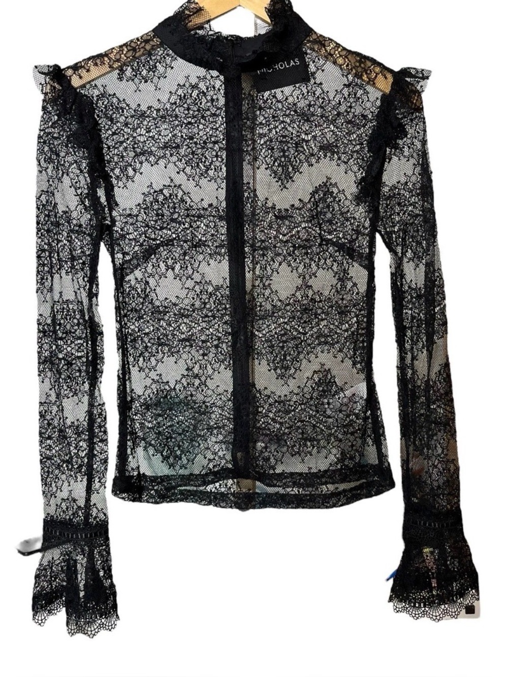 Nicholas black sheer lace long sleeve Victorian style top